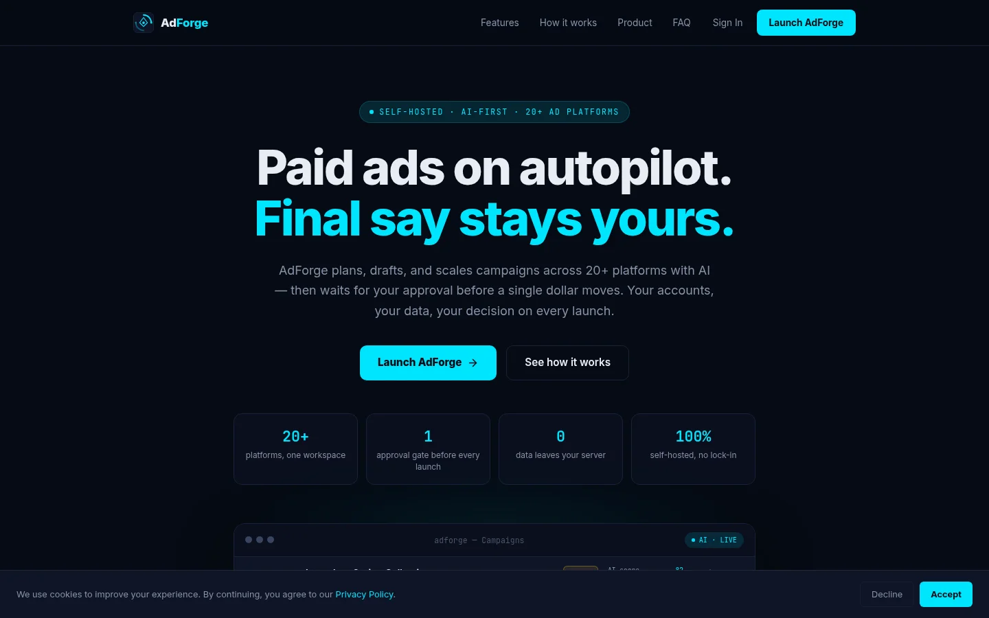 AdForge dashboard